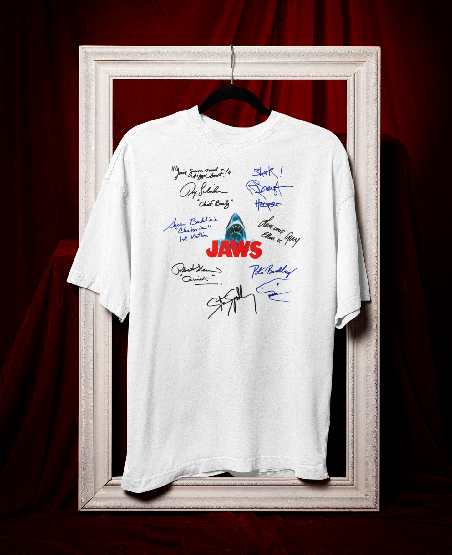 JAWS, Iconic Signature T, Awesome Gift, Personal Memorabilia, T Shirt, Gift, Present, Christmas, Valentines, TV, Film, Cinema, Hollywood.