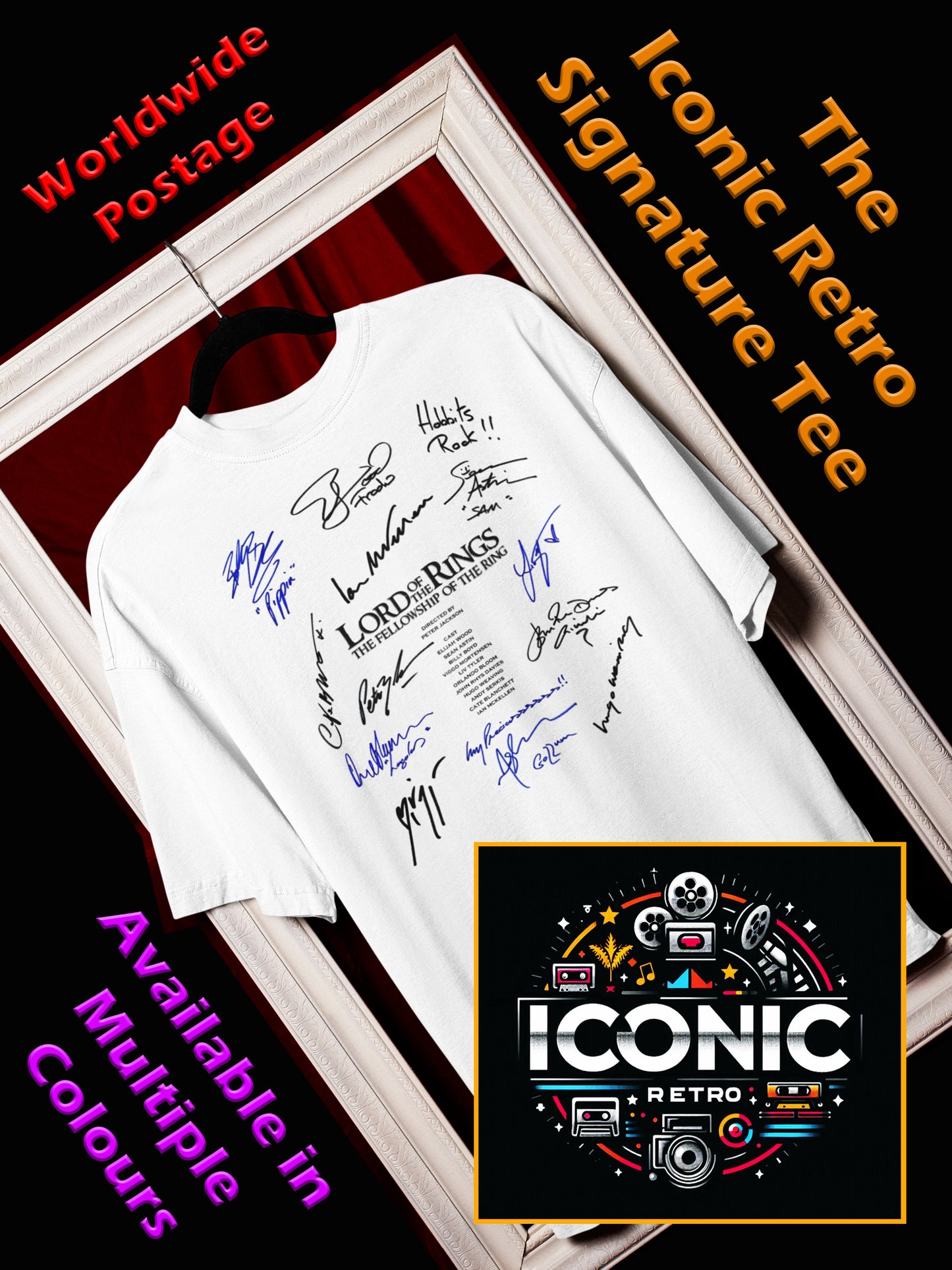 LORD, RINGS, Iconic Signature T, Awesome Gift, Personal Memorabilia, T Shirt, Gift, Present, Christmas, Valentines, TV, Film, Cinema, Hollywood.