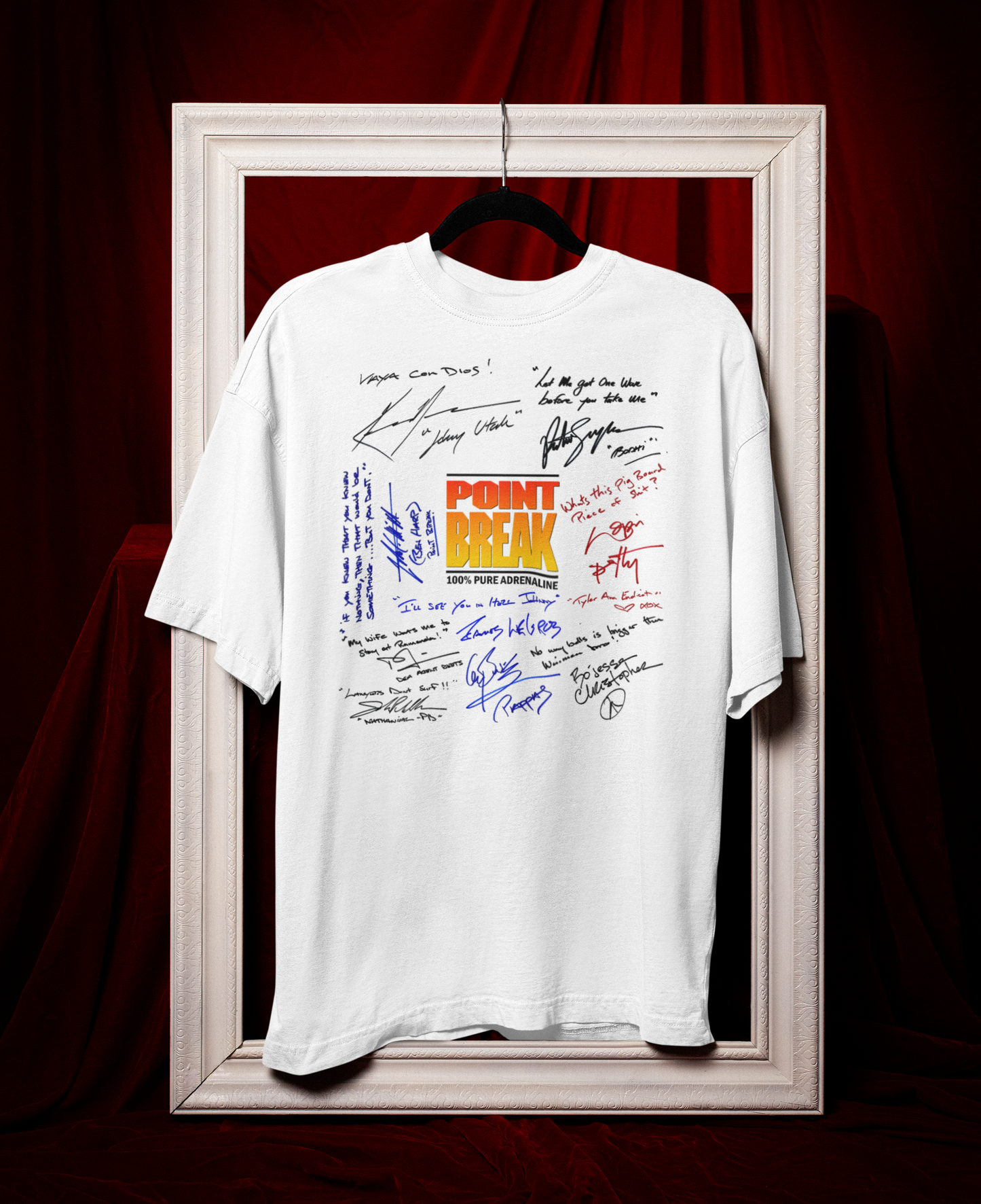 POINT, BREAK, Iconic Signature T, Awesome Gift, Personal Memorabilia, REEVES, SWAYZE, T Shirt, Gift, Present, Christmas, Valentines, TV, Film, Cinema, Hollywood.