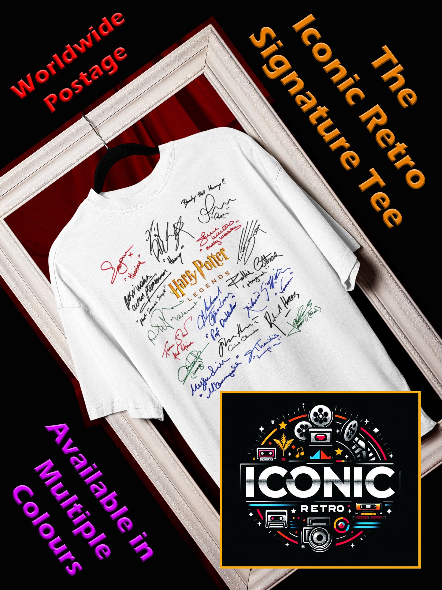 POTTER LEGENDS, Iconic Signature T, Awesome Gift, Personal Memorabilia, T Shirt, Gift, Present, Movie, Film, Cinema,
