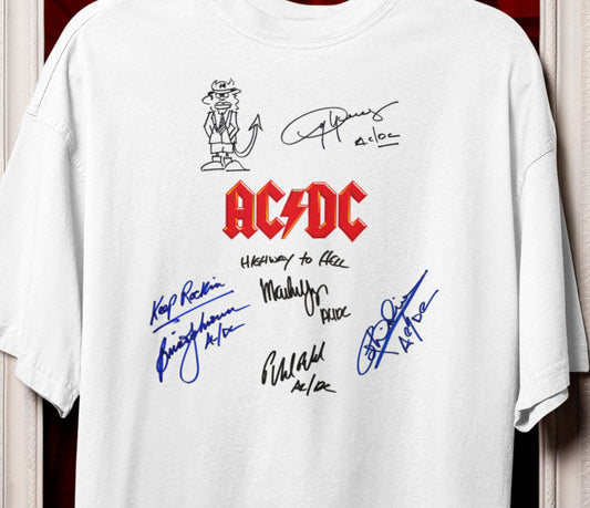 AC/DC, Iconic Signature Lyrics T, Awesome Gift, Personal Memorabilia, T Shirt, Gift, Present, Christmas, Valentines, TV, Film, Cinema, Hollywood.