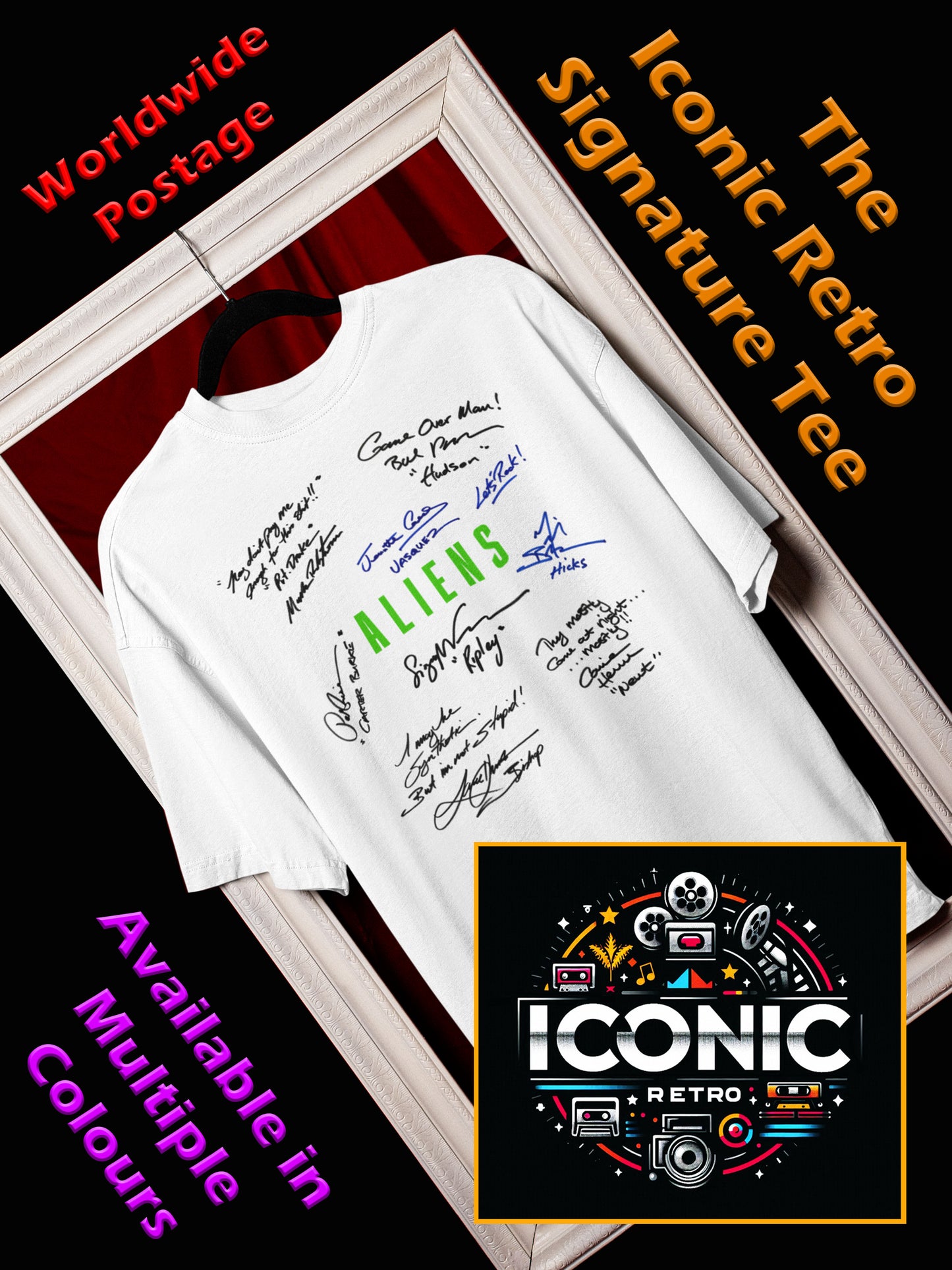 ALIENS, Iconic Signature T, Awesome Gift, Personal Memorabilia, T Shirt, Gift, Present, Christmas, Valentines, TV, Film, Cinema, Hollywood.