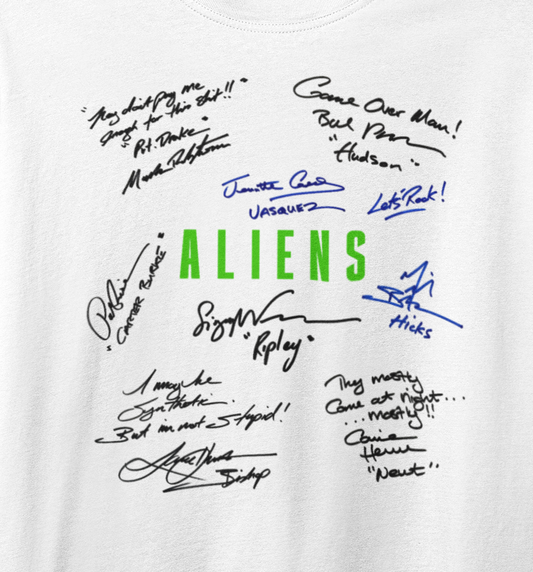 ALIENS, Iconic Signature T, Awesome Gift, Personal Memorabilia, T Shirt, Gift, Present, Christmas, Valentines, TV, Film, Cinema, Hollywood.