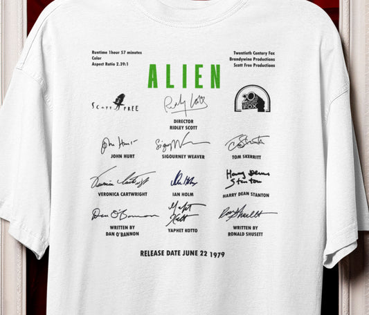 ALIEN, Iconic Signature T, Awesome Gift, Personal Memorabilia, T Shirt, Gift, Present, Christmas, Valentines, TV, Film, Cinema, Hollywood.