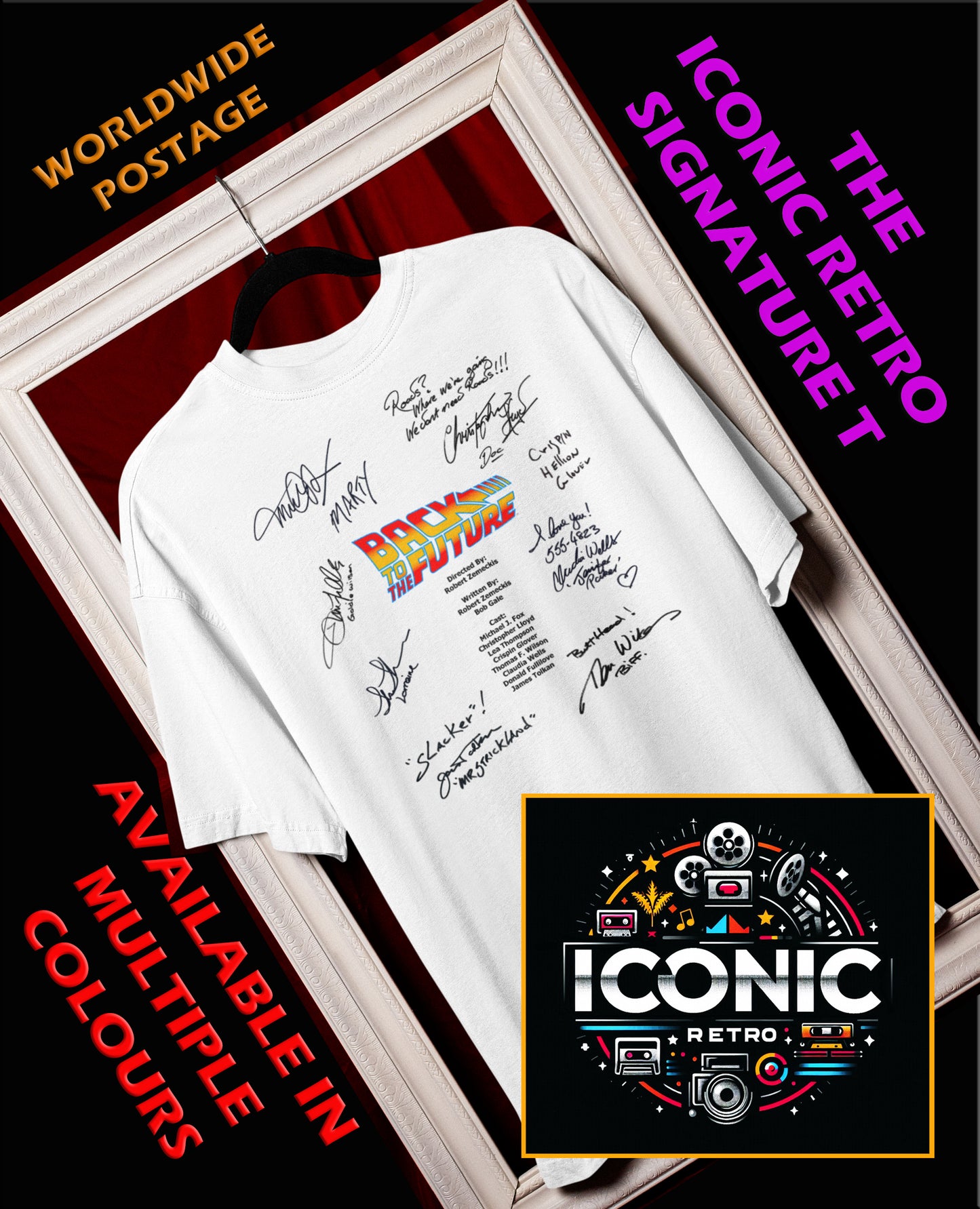 BTTF, FUTURE Iconic Signature T, Awesome Gift, Personal Memorabilia, T Shirt, Gift, Present, Christmas, Valentines, TV, Film, Cinema, Hollywood.