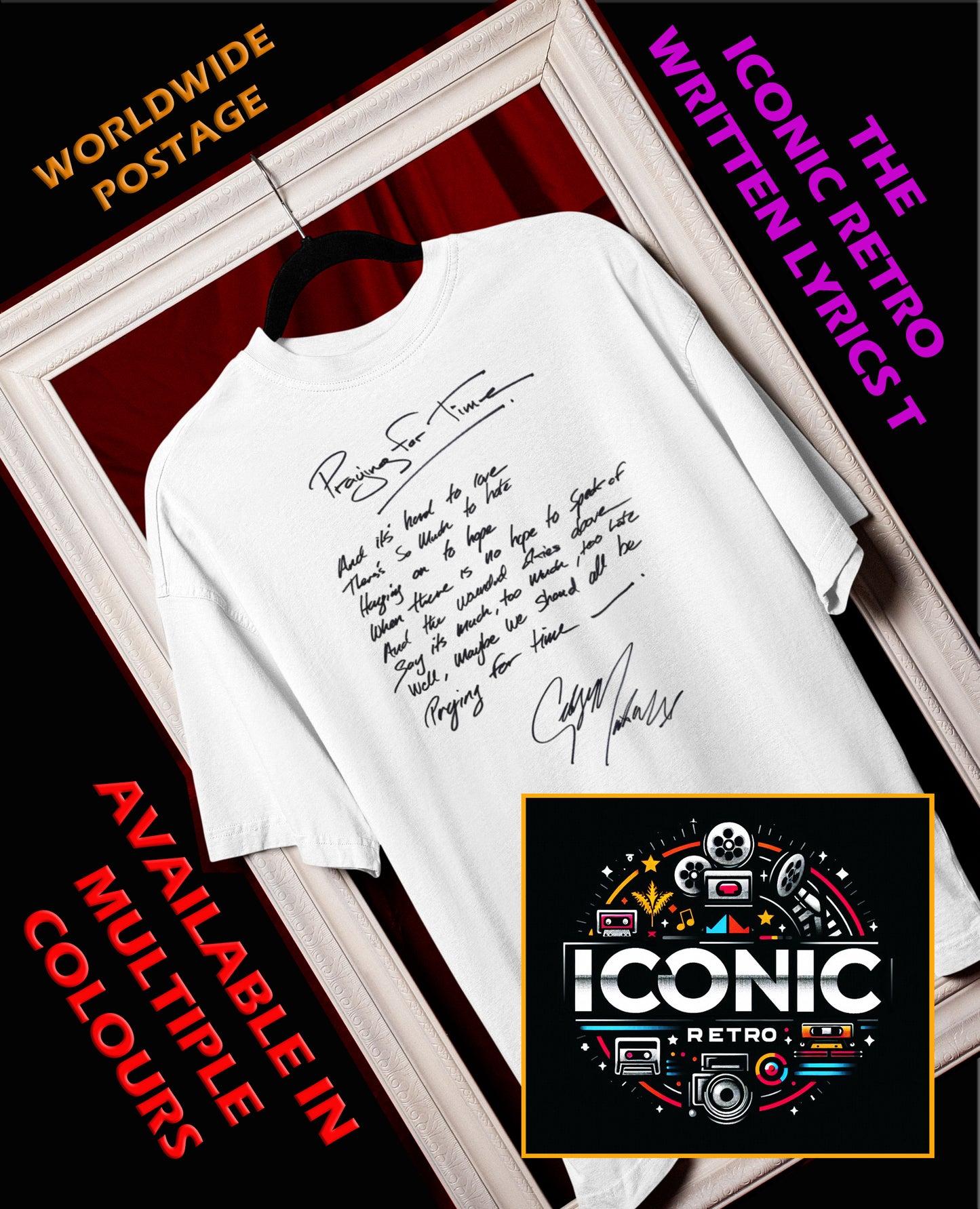 GEORGE, MICHAEL, Iconic Signature Lyrics T-Shirt, Awesome Gift, Personal Memorabilia, T Shirt, Gift, Present, Christmas, Valentines, TV, Film, Cinema, Hollywood.