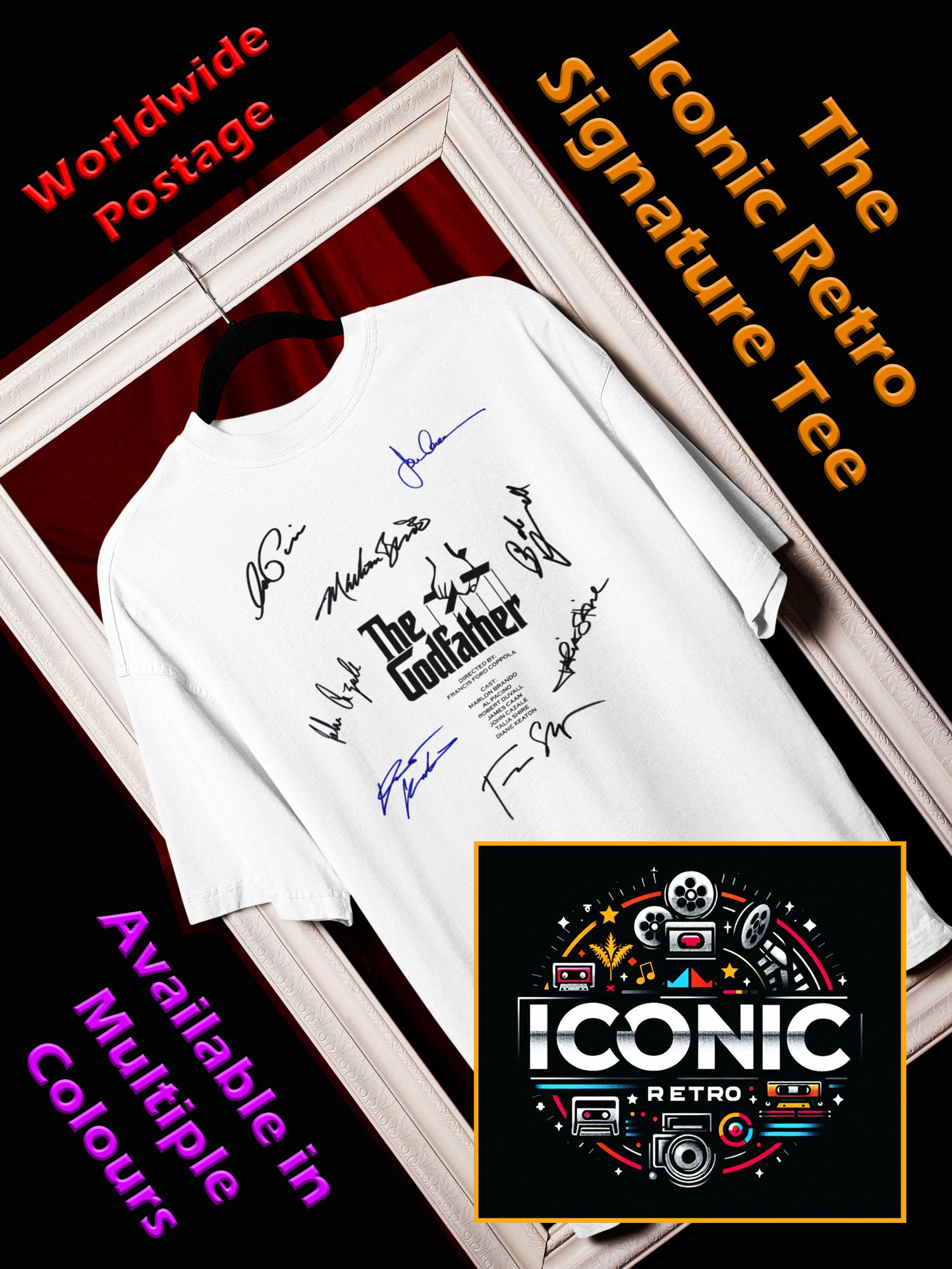 GODFATHER, Iconic Signature T, Awesome Gift, Personal Memorabilia, T Shirt, Gift, Present, Christmas, Valentines, TV, Film, Cinema, Hollywood.