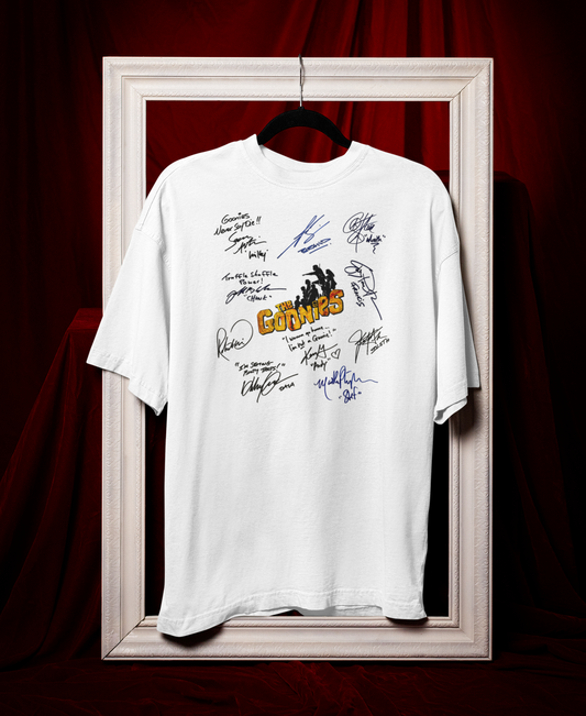 GOONIES, Iconic Signature T, Awesome Gift, Personal Memorabilia, T Shirt, Gift, Present, Christmas, Valentines, TV, Film, Cinema, Hollywood.