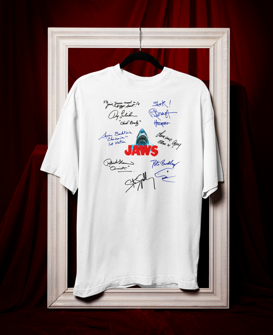 JAWS, Iconic Signature T, Awesome Gift, Personal Memorabilia, T Shirt, Gift, Present, Christmas, Valentines, TV, Film, Cinema, Hollywood.