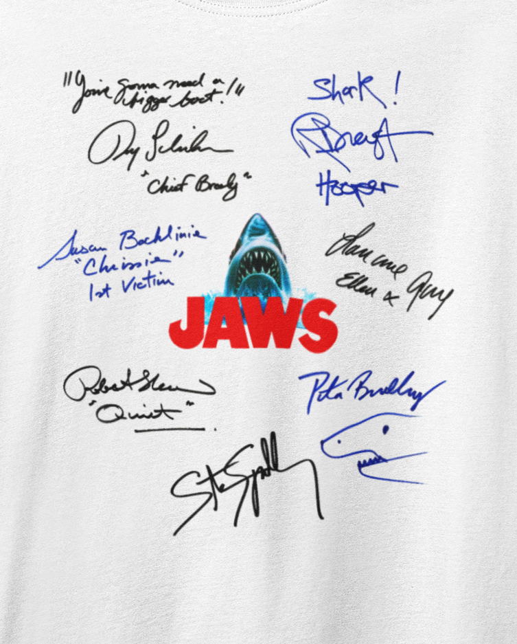 JAWS, Iconic Signature T, Awesome Gift, Personal Memorabilia, T Shirt, Gift, Present, Christmas, Valentines, TV, Film, Cinema, Hollywood.