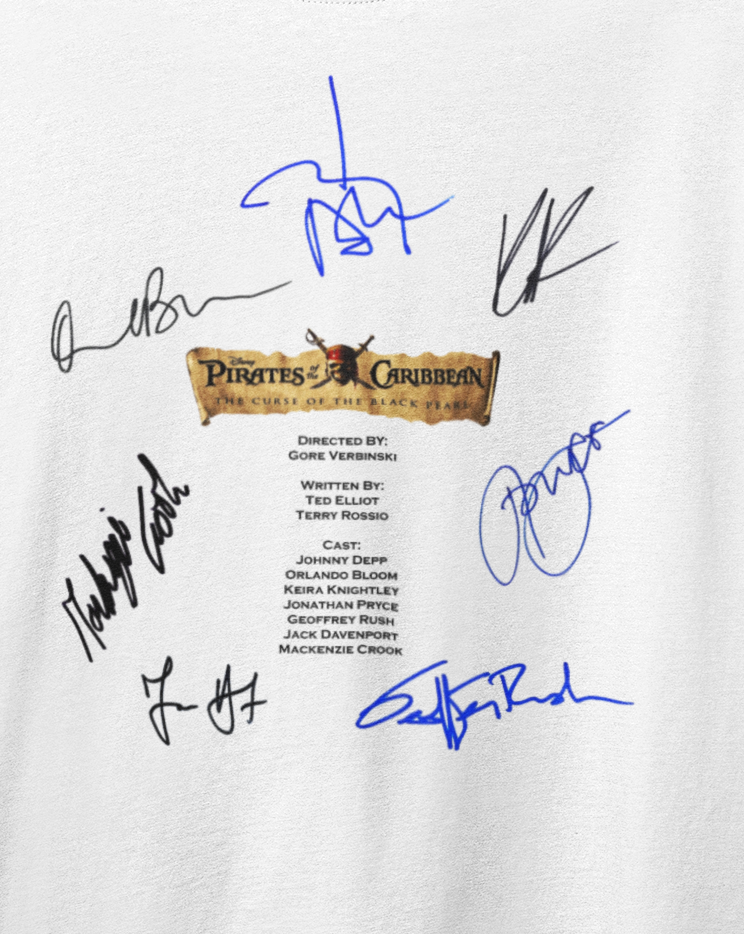PIRATES OF THE CARIBBEAN, Iconic Signature T, Awesome Gift, Personal Memorabilia, T Shirt, Gift, Present, Christmas, Valentines, TV, Film, Cinema, Hollywood.
