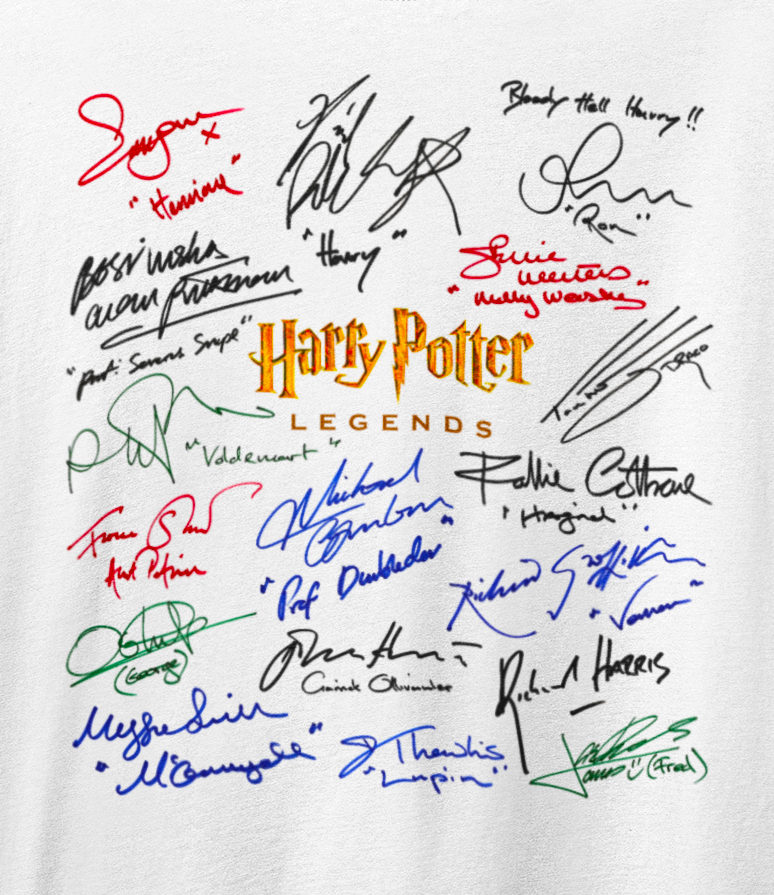 POTTER LEGENDS, Iconic Signature T, Awesome Gift, Personal Memorabilia, T Shirt, Gift, Present, Movie, Film, Cinema,