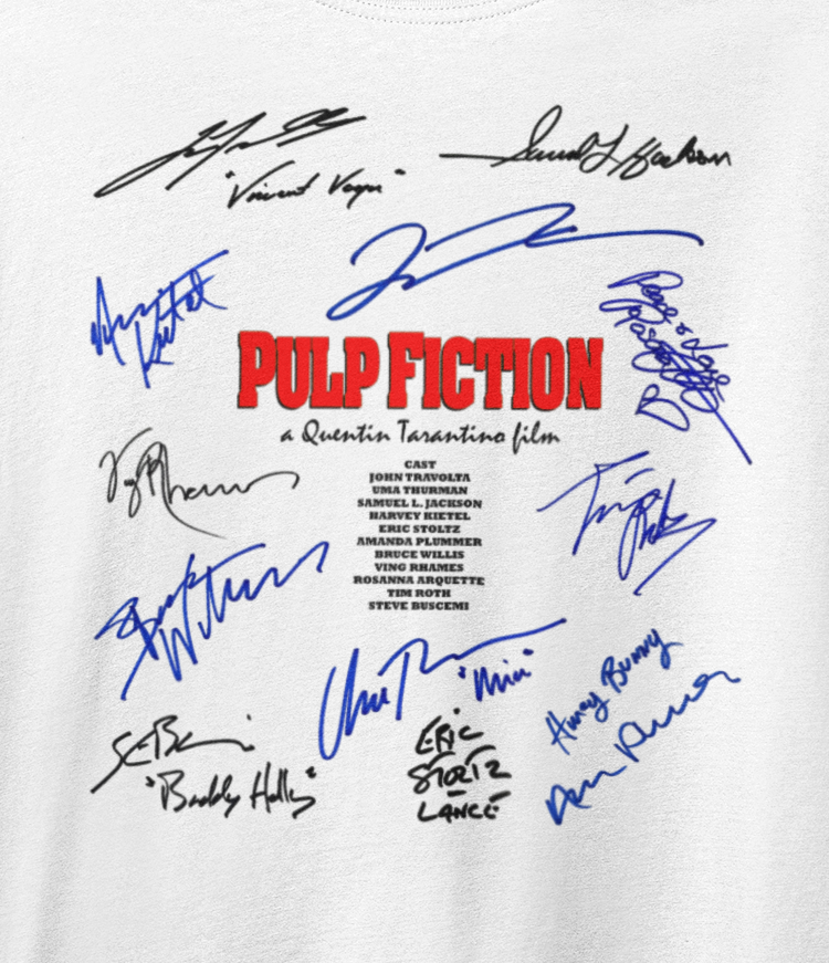 PULP FICTION, Iconic Signature T, Awesome Gift, Personal Memorabilia, T Shirt, Gift, Present, Christmas, Valentines, TV, Film, Cinema, Hollywood.
