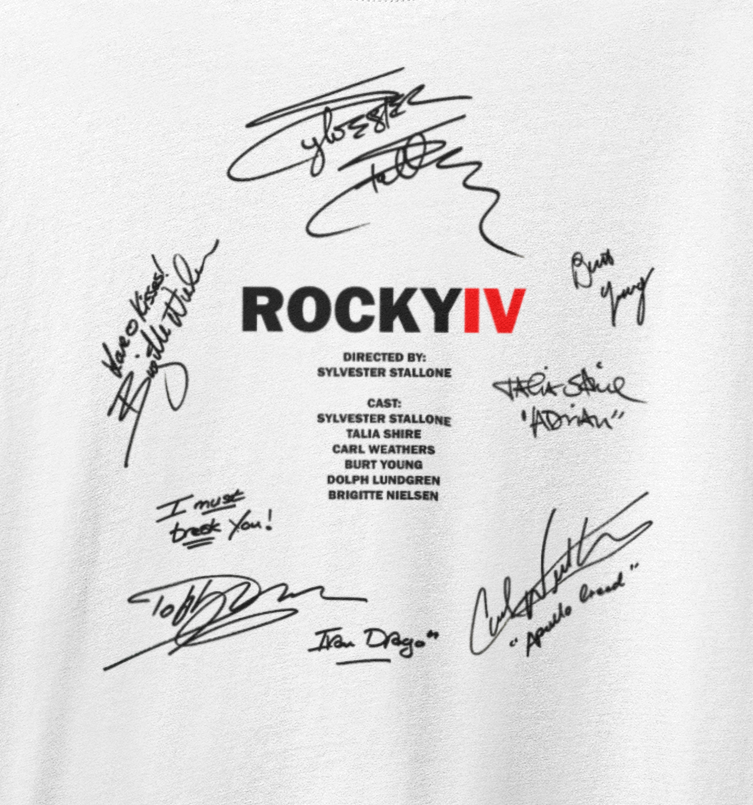 ROCKY IV, Iconic Signature T, Awesome Gift, Personal Memorabilia, T Shirt, Gift, Present, Christmas, Valentines, TV, Film, Cinema, Hollywood.