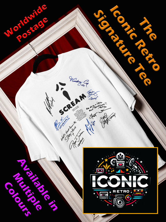 SCREAM, Iconic Signature T, Awesome Gift, Personal Memorabilia, T Shirt, Gift, Present, Christmas, Valentines, TV, Film, Cinema, Hollywood.