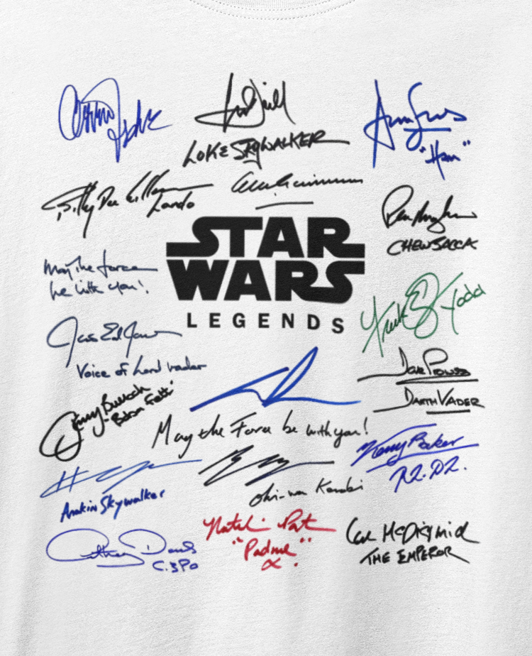 STAR WARS, Iconic Signature T, Awesome Gift, Personal Memorabilia, T Shirt, Gift, Present, Christmas, Valentines, TV, Film, Cinema, Hollywood.